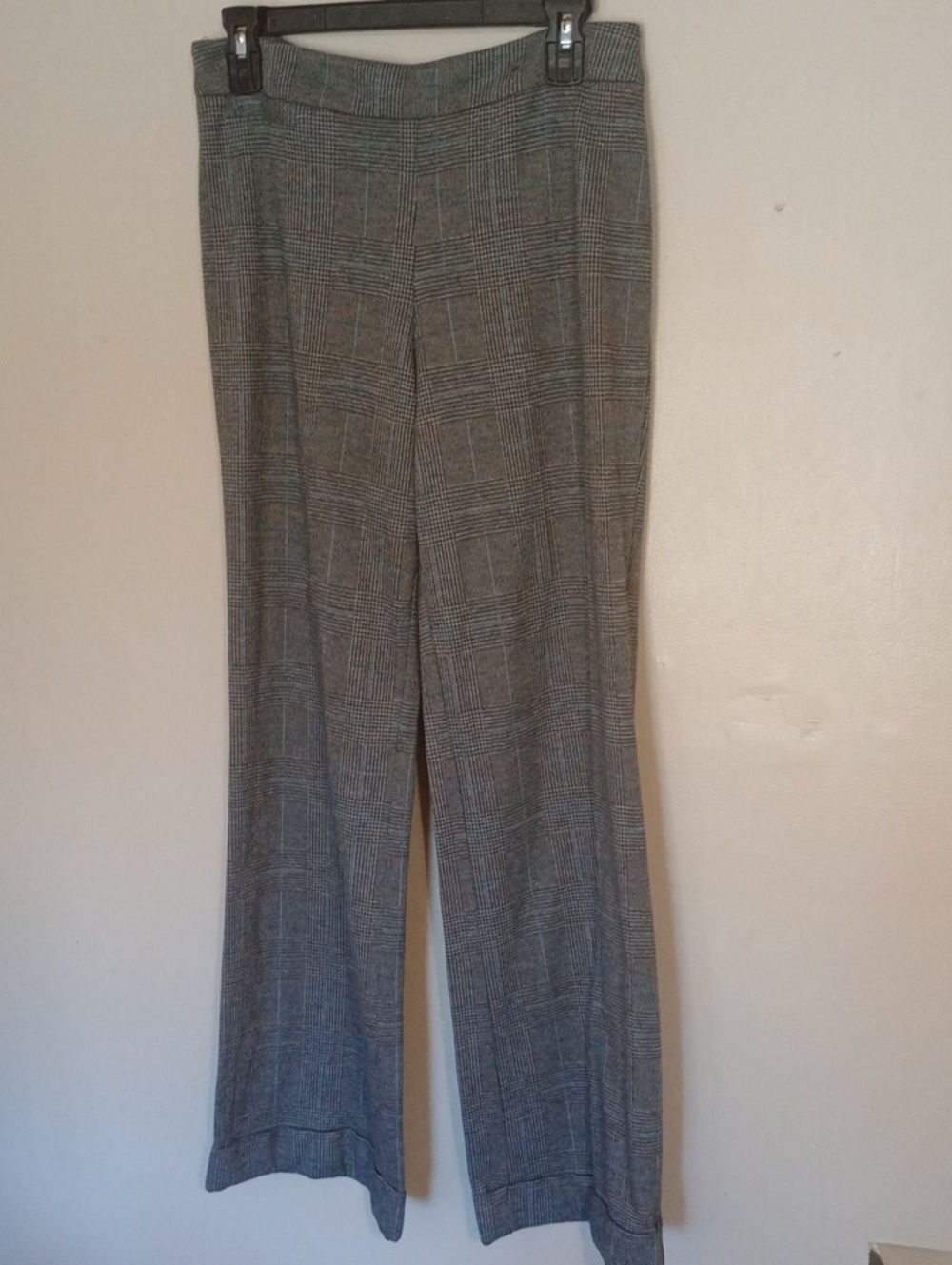 New York & Co Gray Glen Plaid Wide-Leg Women's Dress Pants    Blue Accent Lines